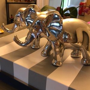Two pottery barn silver elephant bookends
